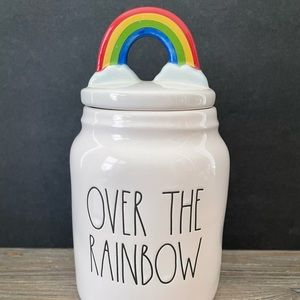Rae Dunn OVER THE RAINBOW Baby Canister with Rainbow Figural Topper Brand New
